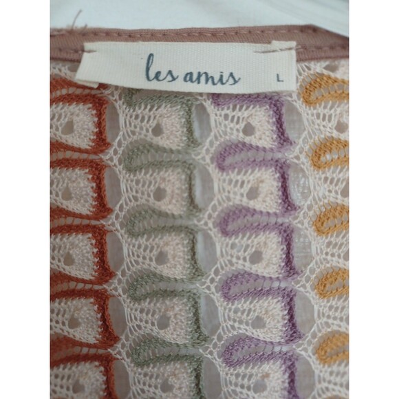 Les Amis crochet tie front top womens L boho hippie 70s indie open weave blouse - Picture 4 of 11